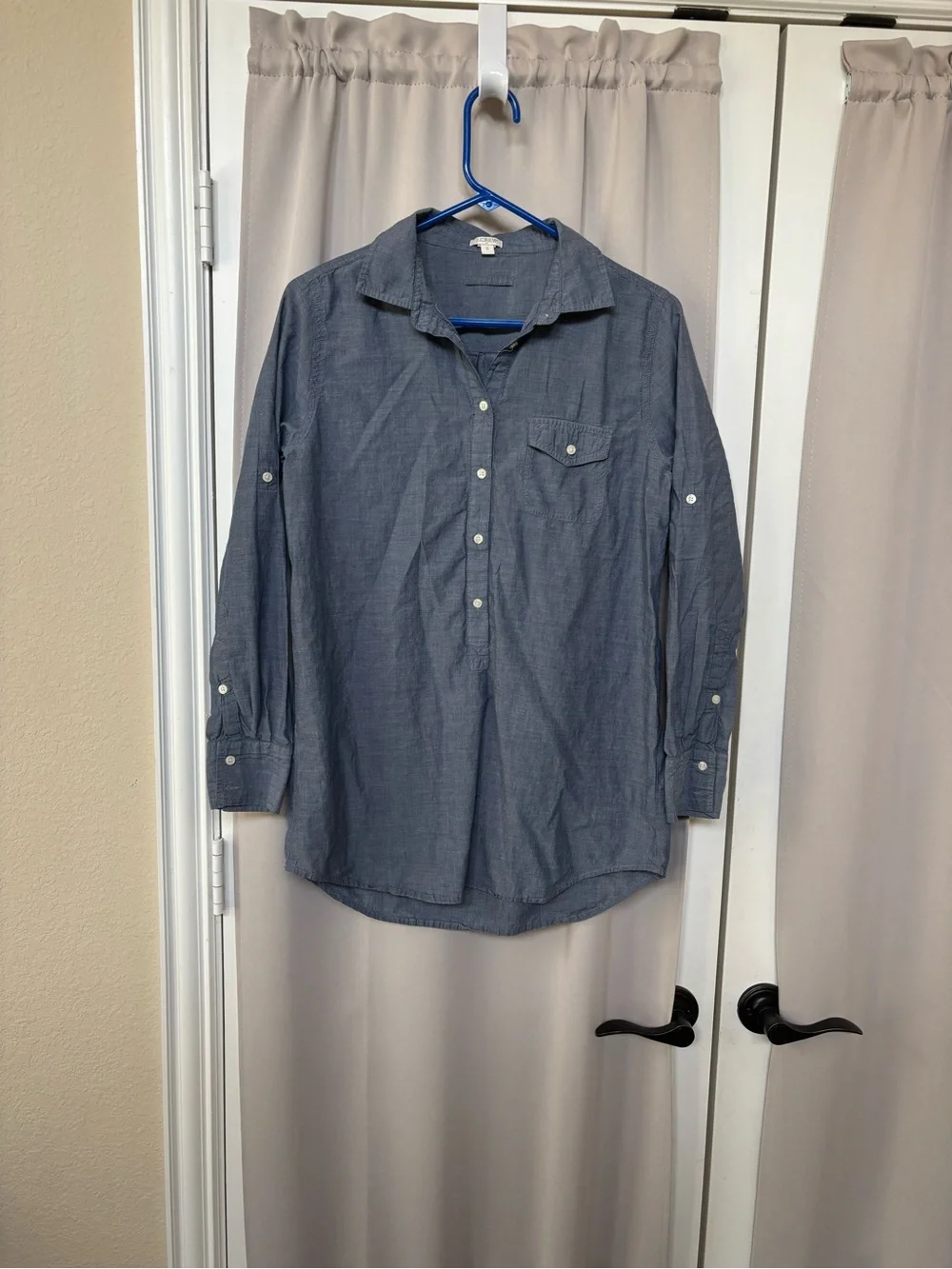 J. Crew Women's Blue denim Button-Down Popover Shirt